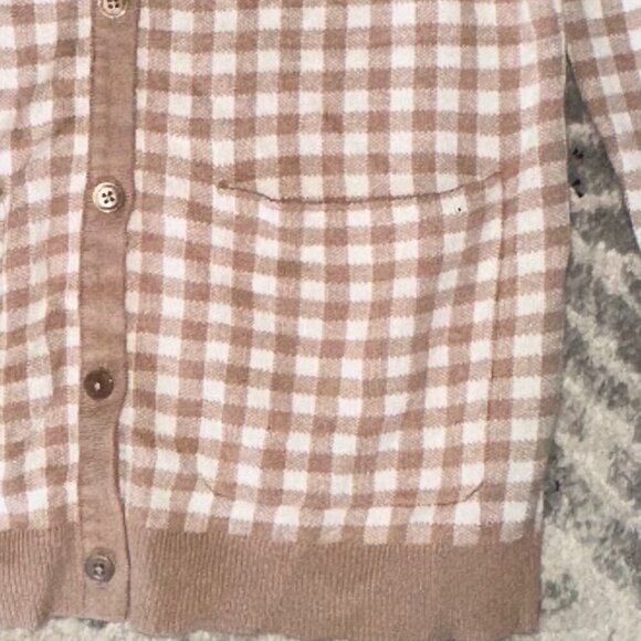 Size SIsaac Mizrahi Live! Gingham Jacquard Button Front Cardigan Cappuccino M - Picture 6 of 10